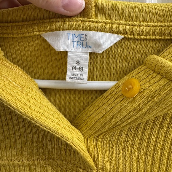 Time and Tru Mustard Yellow ribbed tunic Hoodie Sweatshirt - Picture 5 of 9